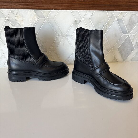 Gianvito Rossi Size 36/6 Black Calfskin Pull On Ankle Boot Lug Sole Eco Stretch - Picture 6 of 12